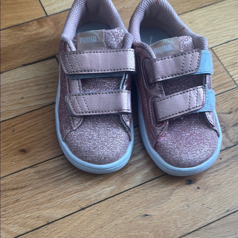 Puma Pink Sparkle Sneakers with Velcro Straps
